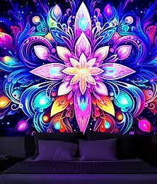 preiswerte -Schwarzlicht-Wandteppich, UV-reaktiv, leuchtet im Dunkeln, Mandala, trippy, böhmische, neblige Naturlandschaft, hängender Wandteppich, Wandkunst-Wandbild für Wohnzimmer, Schlafzimmer