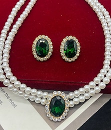 preiswerte -Schmuckset 1 Set Künstliche Perle Strass 1 Halskette Ohrringe Damen Elegant Vintage Französisch Layer-Look Prinzessin Schmuck-Set Für Hochzeit Party Jahrestag