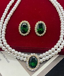 abordables -Parure de Bijoux 1 jeu Imitation Perle Strass 1 Collier Boucles d'Oreilles Femme Elégant Rétro Vintage Français Multirang Princesse Parure de Bijoux Pour Mariage Soirée Anniversaire