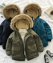 levne -dětský chlapecký bunda kabát z umělé kožešiny zimní kabát s dlouhým rukávem kapsa s kapucí bunda s kapucí modrá armádní zelená tmavě modrá obyčejný ležérní top 3-13 let