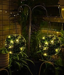 abordables -Énergie solaire extérieure boule d'herbe suspendue lumière cour décorative simulation boule d'herbe lustre lampe pour pelouse jardin décor de vacances éclairage dia 14 cm