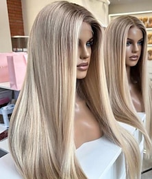 Χαμηλού Κόστους -ακατέργαστα παρθένα μαλλιά 13x4 δαντέλα μπροστινή περούκα χωρίς μέρος βραζιλιάνικα μαλλιά ίσια πολύχρωμη περούκα 130% 150% πυκνότητα με μωρά μαλλιά λεία τονισμένα / μαλλιά balayage προμαδημένα για