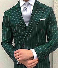 billige -grønn svart burgunder balldresser for menn bryllupsdrakter nålestripe topp jakkeslag business formelle stripete dresser 2-delt mote pluss størrelse dobbelspent seks-knapper 2024
