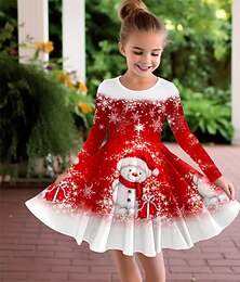 levne -Girls ' 3D Sněhulák Sněhová vločka Šaty Dlouhý rukáv 3D tisk Podzim Zima Sporty a outdoor Denní Dovolená Roztomilý Na běžné nošení Krásná Děti 3-12 let Volnočasové šaty Áčkové šaty Nad kolena