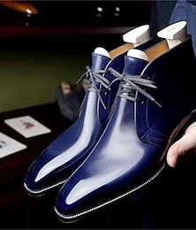 abordables -Men's Boots Formal Shoes Dress Shoes Fashion Boots Walking British Office & Career PU Warm Wear Resistance Booties / Ankle Boots Blue Fall Winter
