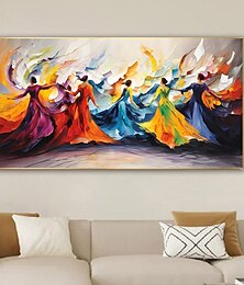abordables -Grande peinture de fille dansante sur toile, décoration murale peinte à la main, art mural coloré pour femmes, toile extra large, décoration moderne pour la maison, danseuse, art sur toile, décoration