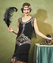 cheap -1920s Sleeveless Flapper Dresses Scoop Neck Great Gatsby Dresses Fringed Sequin Roaring 20s Dress Cocktail Dress