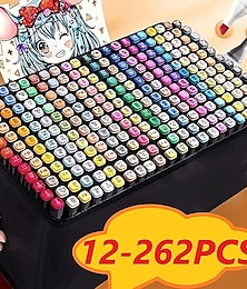 abordables -12 UDS-262 Uds. Rotuladores artísticos de color, juego de marcadores de bocetos de doble punta para dibujar cómics, diseño, Halloween, Acción de Gracias y regalo de Navidad
