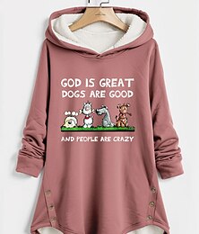 abordables -Sudadera con capucha para mujer, jersey con estampado de perro sherpa, informal, de calle, a la moda, divertida, cómoda, con capucha, manga larga, microelástica, para otoño&amp;Tejido suave,