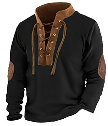 halpa -Miesten T-paita Pitkähihainen paita Pitkähihainen Pystykaulus 봄 & Syksy Väripalikka Muoti Suunnittelija Perus Solmittava Tilkkutäkki Loma Katu Bile Musta Sininen khaki Top T-paita miehille