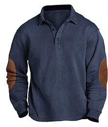 preiswerte -Herren Cord Hemd Polos mit Knöpfen Casual Sport Kargen Langarm Modisch Basic Farbblock Patchwork Taste Frühling Herbst Winter Regular Fit Armeegrün Marineblau Braun Grau Cord Hemd