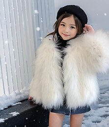 cheap -Kids Girls' Faux Fur Coat Solid Color Active Outdoor Coat Outerwear 3-10 Years Fall Black White Pink