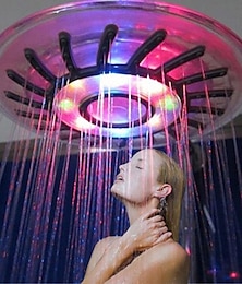baratos -Cabeça de chuveiro suspensa com led de 2 modos arco-íris, cabeça de chuveiro redonda de 8 polegadas com luz brilhante, cabeça superior de chuveiro com mudança automática de 7 cores, acessórios de banheiro com chuveiro