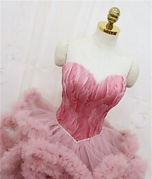 billiga -Dam Prinsessa Ballerinadansare Föreställning Dans Klänningar Tiered Tutu Klänning söt stil party Tyll Fjäder Grå Svart Vit Rodnande Rosa Klänning