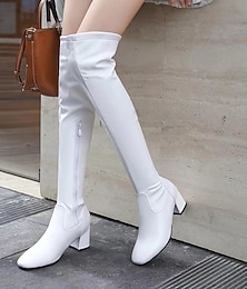 economico -stivali bianchi sopra il ginocchio da donna con cerniera, stile moderno ed elegante per le uscite casual autunnali e invernali