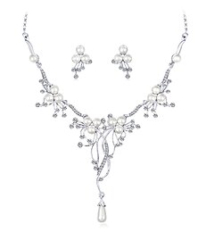 preiswerte -Schmuckset 1 Set Künstliche Perle Strass 1 Halskette Ohrringe Damen Elegant Koreanisch Süß Tropfen Blume Schmuck-Set Für Hochzeit Jahrestag Partyabend