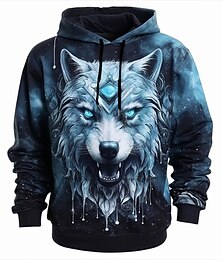 abordables -Homme Graphique Animal Loup Sweat à capuche Sweats à capuche Sweatshirt Mode Quotidien Basique Occasionnel manche longue À capuche Vacances Sport en Plein Air Fête Vêtements de rue Bleu Bleu de minuit