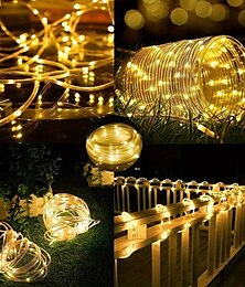 abordables -Luces solares de cuerda para exteriores, impermeables, con control remoto, 50 m (500 LED) o 100 m (1000 LED), 8 modos, luces de hadas extra largas con temporizador, tubo solar, adecuadas para jardín, terraza y patio.