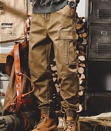 economico -Per uomo Pantaloni cargo Abbigliamento tecnico Tasche A cordoncino Vita elastica Liscio Comfort Traspirante Esterno Giornaliero Per uscire Di tendenza Informale Nero Cachi