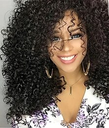 economico -Parrucche di capelli ricci afro crespi da 14 pollici per le donne parrucche ricci crespi per le donne ombre marroni con parrucche sintetiche con radici scure