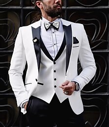 cheap -Light Yellow Light Blue White Men's Wedding Party Suits Solid Colored 2 Piece Tailored Fit Single Breasted One-button 2024
