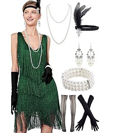 levne -Retro Řvoucí 20s 20. léta 20. století Bubenové šaty Úbory Sada příslušenství Velký Gatsby Svatební host Flitry Třásně Flitry Třásně Do V Maškarní kostým Dámské předvečer Všech svatých Karneval