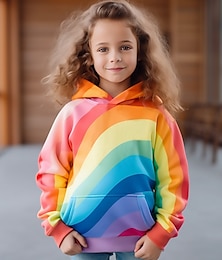 cheap -Girls' 3D Rainbow Hoodie Pullover Long Sleeve 3D Print Fall Winter Active Fashion Cute Polyester Kids 3-12 Years Hooded Outdoor Casual Daily Regular Fit