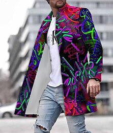 billiga -Herr Grafiska tryck Graffiti Vinterkappa Rock Kappa Håller värmen Andningsfunktion Bekväm Mode Streetwear Affär Arbete Klä till Jobbet Utekväll Ficka Mönster Höst vinter Nedvikt Långärmad Gul Purpur