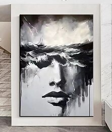 levne -ručně vyráběná žena mořská bouře malba ručně malovaná olejomalba nástěnné umění černé umění ženská tvář umělecká díla bez tváře portrét olejomalba abstraktní dáma malba výzdoba připravená k zavěšení