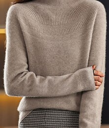 abordables -Femme Pull Vêtement de rue Décontractées Flexible Couleur unie A côtes Col Ras du Cou énorme manche longue Hauts réguliers Tricoter Extérieur du quotidien Vacances Magenta Bleu Clair Automne Hiver