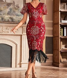 economico -Retrò Vintage Anni Ruggenti Anni 1920 Abito Flapper Vestito Mascherata Il grande Gatsby Invitato al matrimonio Paillettes Frangia con nappe Per donna Mascherata Matrimonio Ospite di nozze Festa / Sera