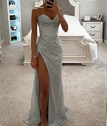 cheap -Mermaid / Trumpet Prom Dresses Corsets Dress Formal Evening Party Sweep / Brush Train Sleeveless Spaghetti Strap Sequined with Ruched Sequin Slit 2024