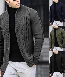 cheap -Men's Cardigan Sweater Cropped Sweater Cable Knit Regular Button Up Plain Lapel Vintage Warm Ups Casual Daily Wear Clothing Apparel Fall Winter Black White S M L
