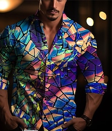 cheap -Color Block Colorful Artistic Abstract Men's Shirt Daily Wear Going out Fall & Winter Turndown Long Sleeve Blue, Purple S, M, L 4-Way Stretch Fabric Shirt