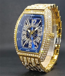 ieftine -ceas cu cuarț cu gheață pentru bărbați, femei, cu încheietură mare, ceasuri cu cuarț cu diamante, accesorii hip hop pentru bărbați, cu față albastră, ceasuri impermeabile