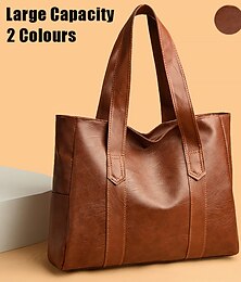 cheap -Women's Tote Shoulder Bag Hobo Bag PU Leather Outdoor Shopping Daily Zipper Large Capacity Waterproof Durable Solid Color Yellowish brown Black