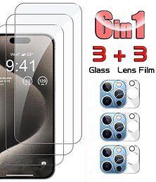Χαμηλού Κόστους -3+3 πακέτο σχεδιασμένο για iphone 15 14 13 12 11 pro max 15 14 plus 12 13 mini προστατευτικό οθόνης 3 συσκευασίες hd tempered glass με 3 pack κάμερα προστατευτικό φακού θήκη φιλική 9h σκληρότητα χωρίς