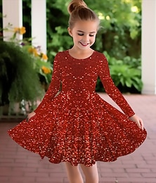 levne -Girls ' 3D Pléd Sněhová vločka Šaty Dlouhý rukáv 3D tisk Podzim Zima Dovolená Sporty a outdoor Denní Roztomilý Na běžné nošení Krásná Děti 3-12 let Volnočasové šaty Áčkové šaty Nad kolena Běžný