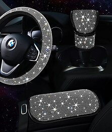 billige -3 stk bling biltilbehør sett for kvinner, bling rattdeksler universal passform 15 tommer