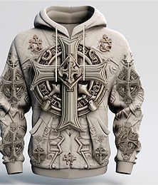 cheap -Graphic Cross Men's Fashion 3D Print Hoodie Sports Outdoor Holiday Vacation Hoodies Blue Brown Long Sleeve Hooded Print Front Pocket Spring &  Fall Designer Hoodie Sweatshirt