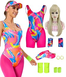 halpa -elokuva rullaluisteluasut nukke y2k cowgirl puvut haalari mekko hot pink miesten naisten parin cosplay-asu halloween karnevaali naamiainen peruukin kanssa