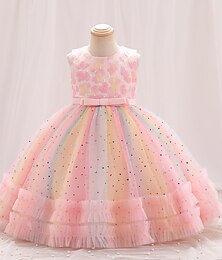 cheap -Toddler Girls' Party Dress Solid Color Sleeveless Performance Wedding Cute Princess Polyester Knee-length Summer 3-7 Years Champagne Pink Sky Blue