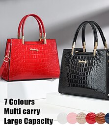 baratos -Mulheres Bolsa de Mão Bolsa crossbody Bolsa de ombro Bolsa Boston Couro PU Escritório Dia Dos Namorados Diário Ziper Grande Capacidade Durável Transporte múltiplo Côr Sólida Crocodilo Vermelho Vinho