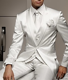 abordables -Trajes de satén blanco y negro para hombre, trajes rojos de seda para fiesta de boda, color sólido, 3 piezas, corte a medida, botonadura única, un botón, 2024
