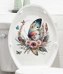 billiga -blommor blommor fjäril toalettdekal, dekorativa klistermärken för badrum toalett vattentoalett, hushåll DIY dekal, avtagbara badrum väggdekaler