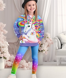 cheap -Girls' 3D Unicorn Sweatshirt & legging Set Pink Long Sleeve 3D Print Fall Winter Active Fashion Daily Polyester Kids 3-12 Years Crew Neck Outdoor Date Vacation Regular Fit