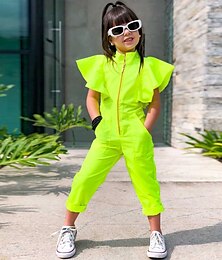 cheap -Kids Girls' Overall & Jumpsuit Solid Color Active Outdoor 3-7 Years Fall fluorescent green Orange
