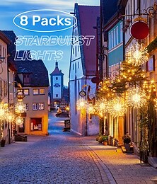 economico -8pcs luci fuochi d'artificio decorazioni natalizie starburst totale 800 led filo di rame luci scintillanti plug in luci della stringa telecomando 8 modalità luci starburst impermeabili per natale
