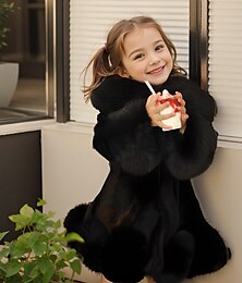 cheap -Kids Girls' Faux Fur Coat Solid Color Fashion Performance Cotton Coat Outerwear 2-9 Years Spring Black White Pink