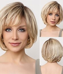 abordables -perruques courtes pour femmes perruque naturelle en couches, style différent ondulé pour les femmes blanches